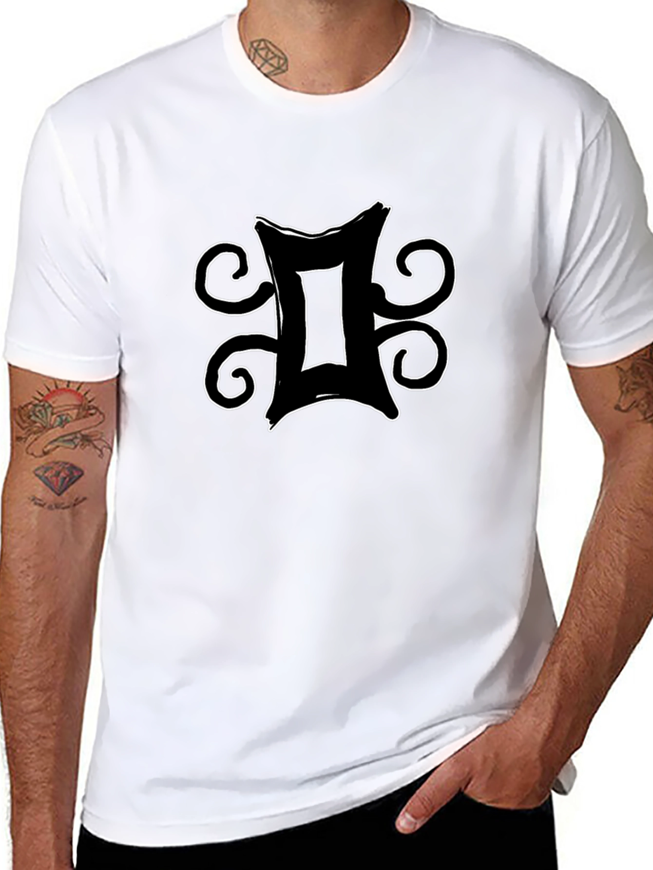 Gemini Zodiac Symbol Graphic Tee - Black