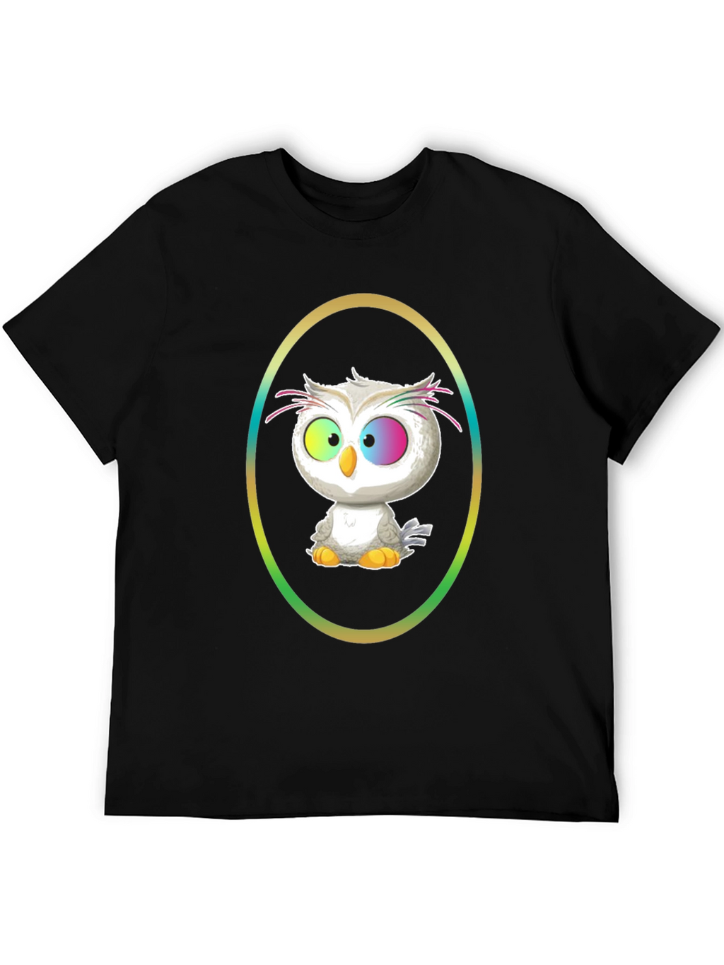 Cartoon Owl Graphic Tee - Black Cotton Shirt