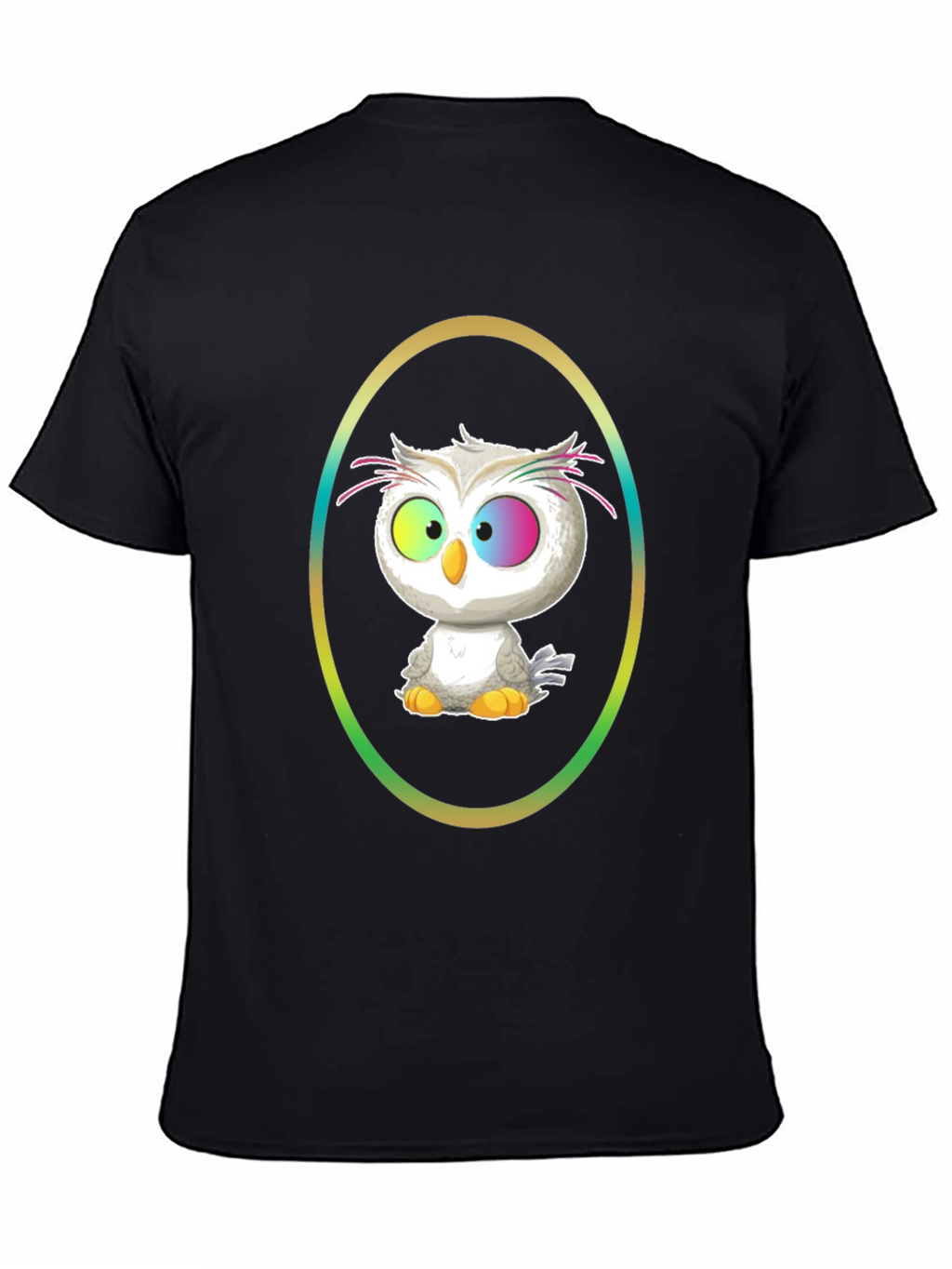 Cartoon Owl Graphic Tee - Black Cotton Shirt