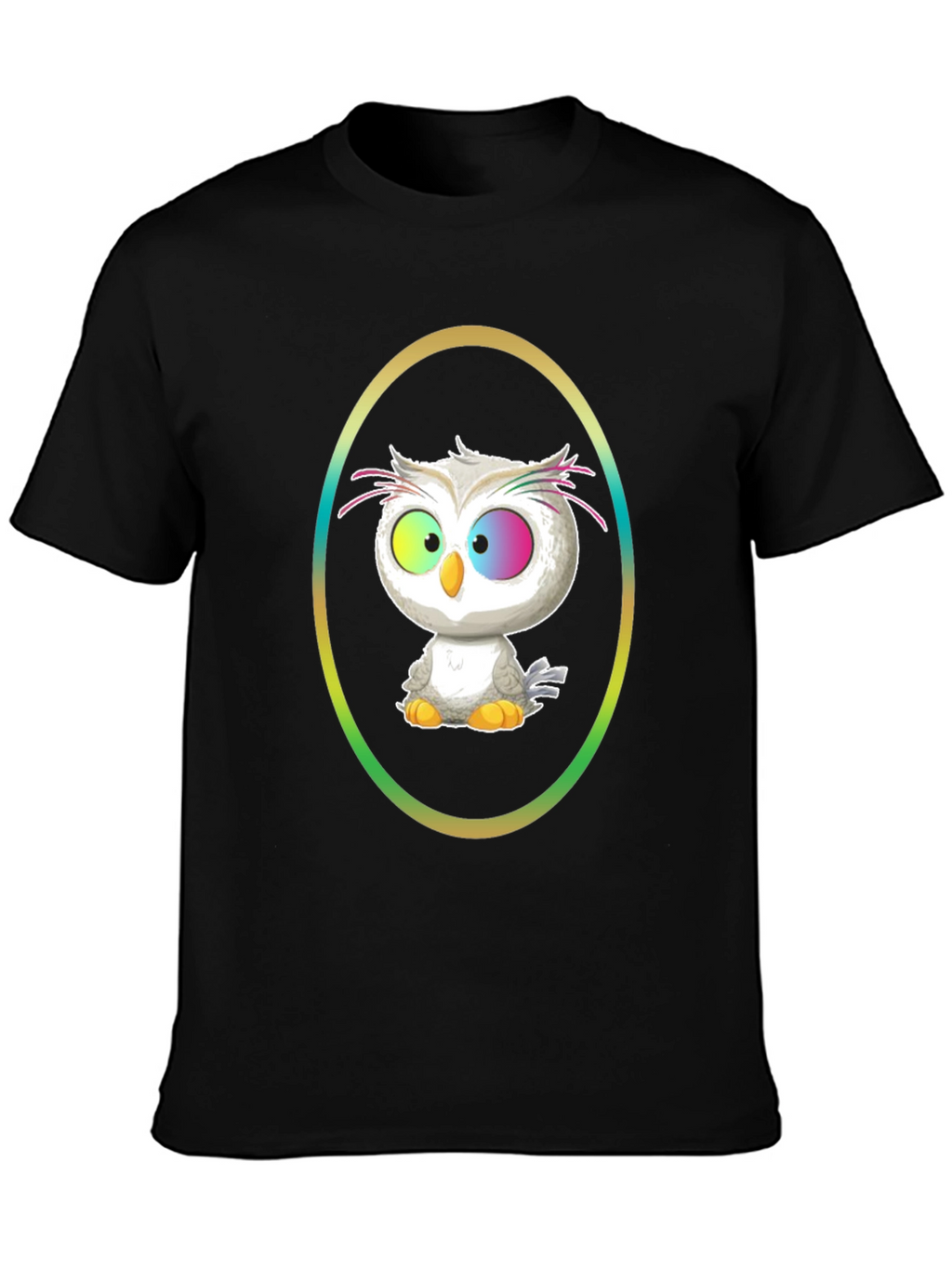 Cartoon Owl Graphic Tee - Black Cotton Shirt