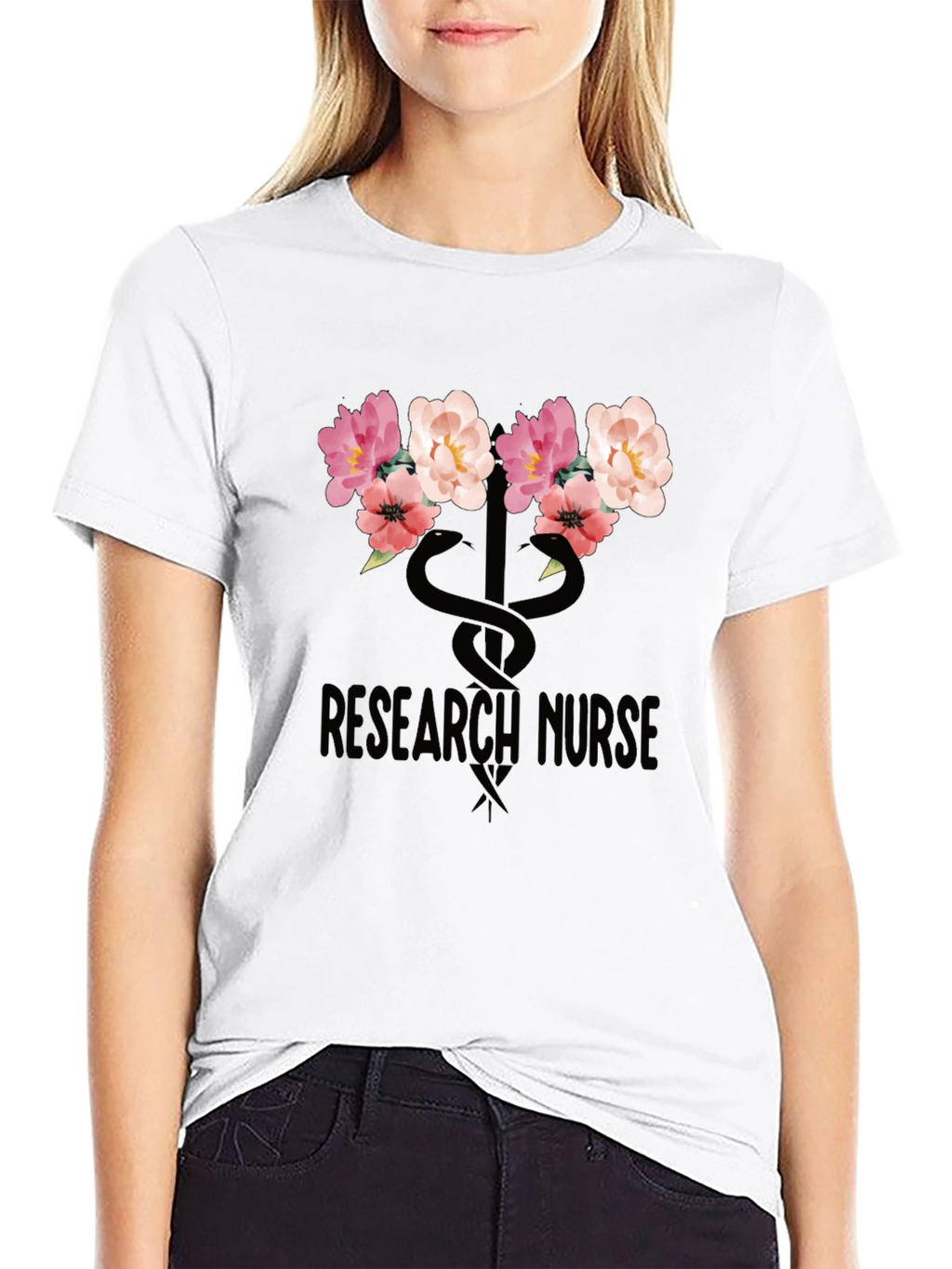 Research Nurse Floral T-Shirt - Stylish Medical Apparel