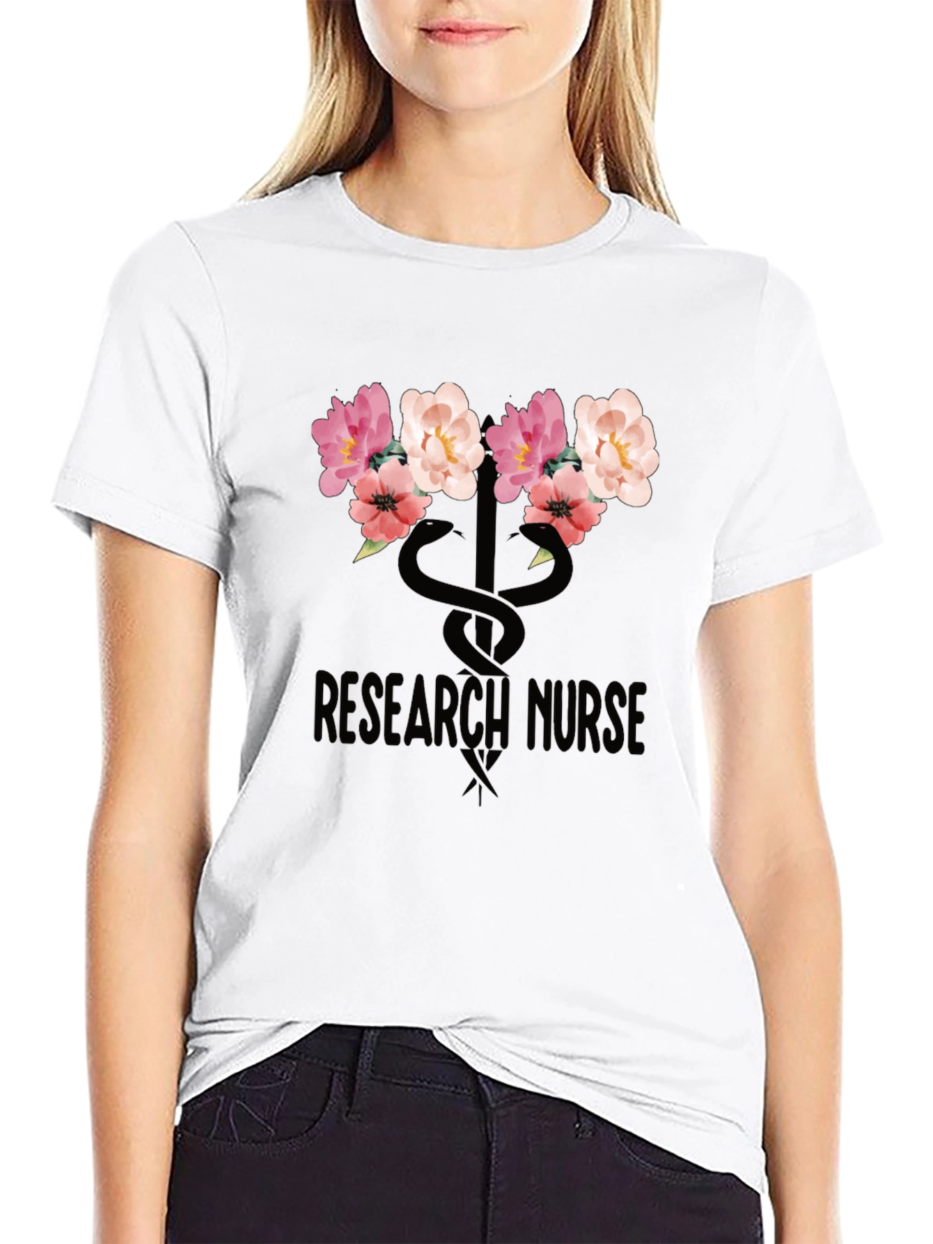 Research Nurse Floral T-Shirt - Stylish Medical Apparel