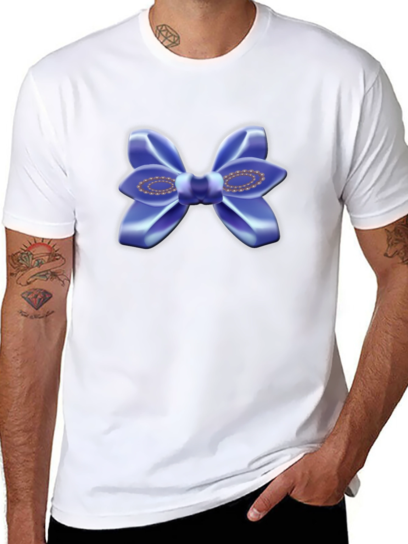 Blue Bow T-Shirt - Stylish Graphic Tee