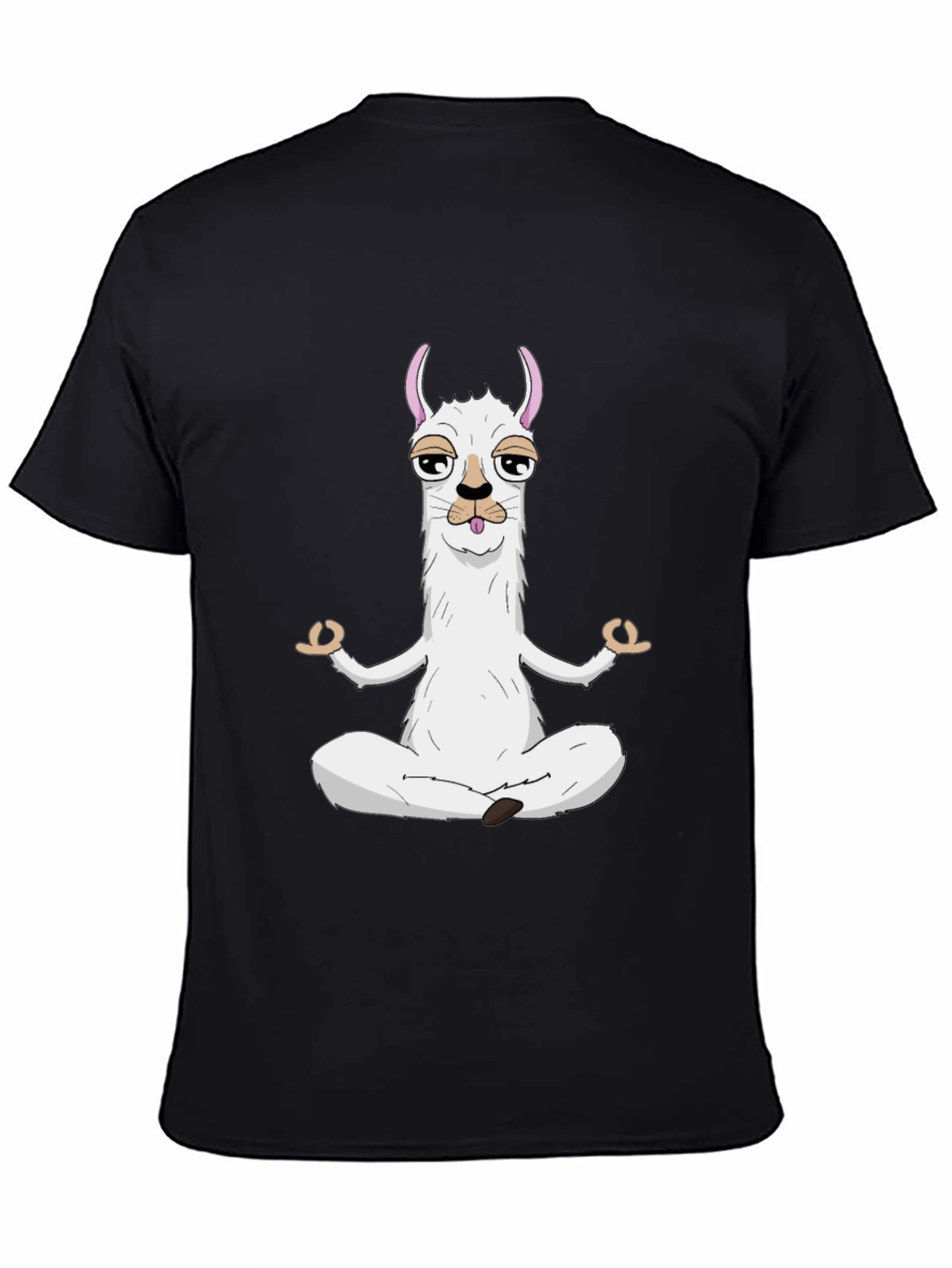 Zen Llama Mens Black Graphic T-Shirt - Meditating Llama Design