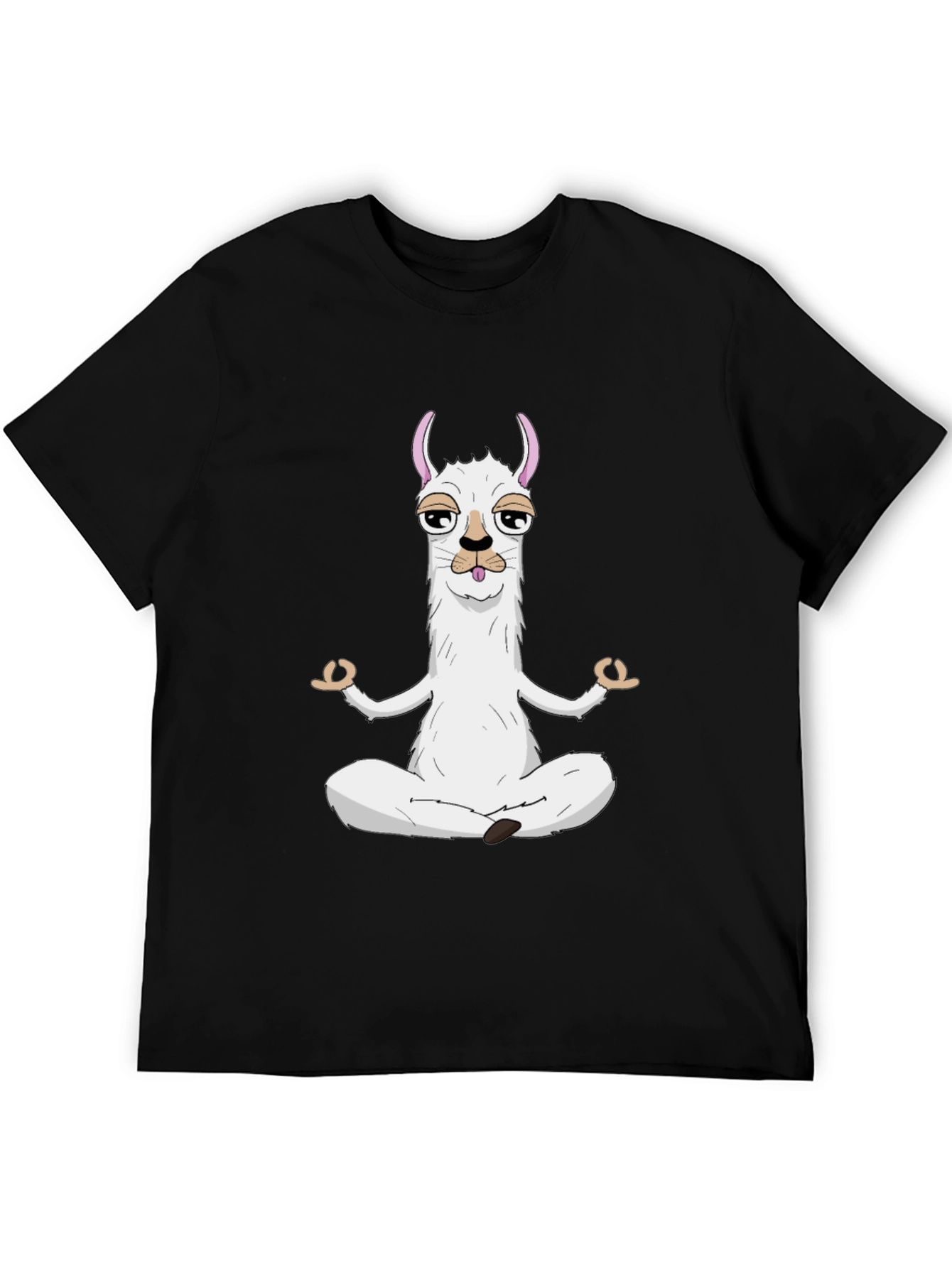 Zen Llama Mens Black Graphic T-Shirt - Meditating Llama Design