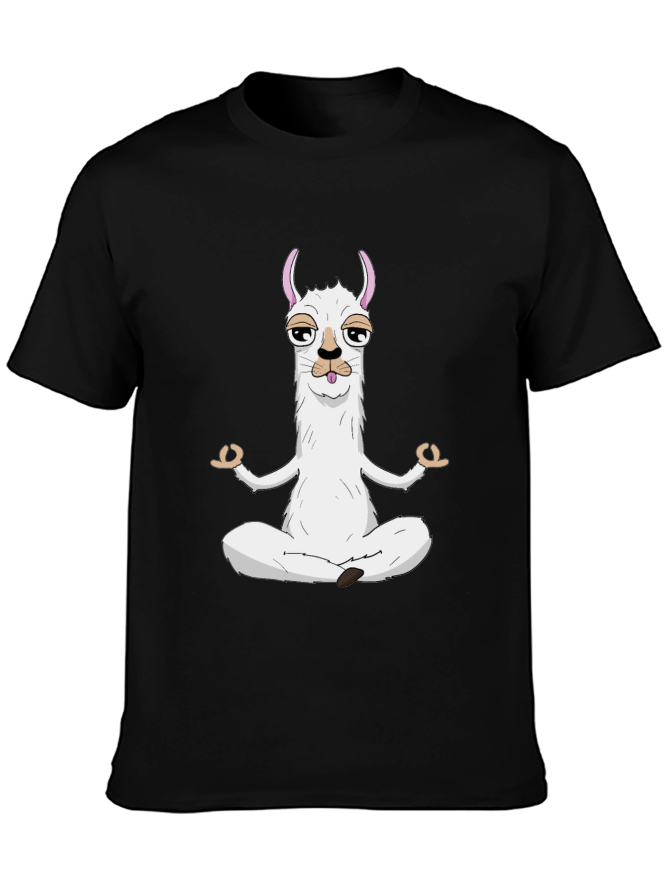 Zen Llama Mens Black Graphic T-Shirt - Meditating Llama Design