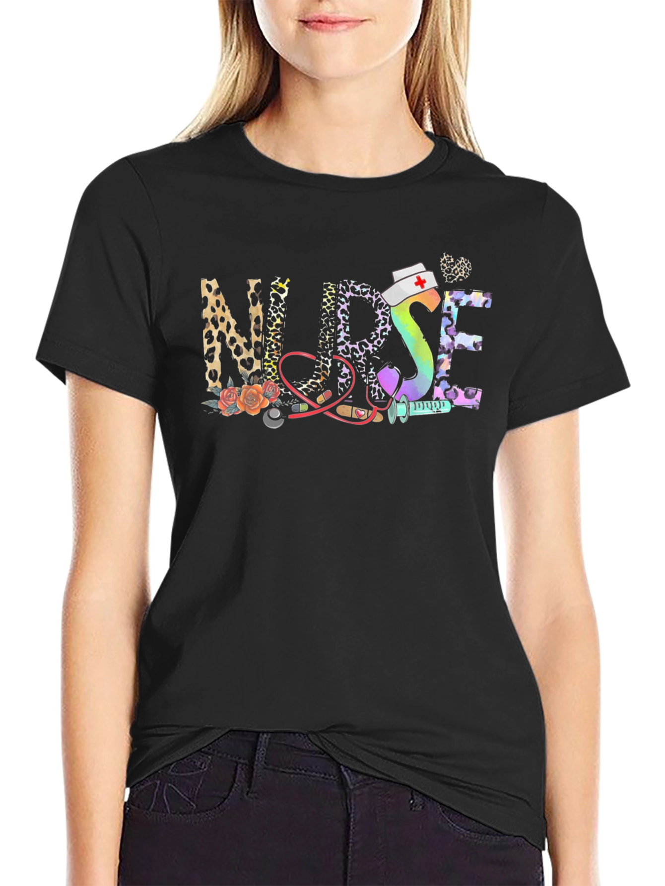 Nurse Leopard Print Graphic T-Shirt