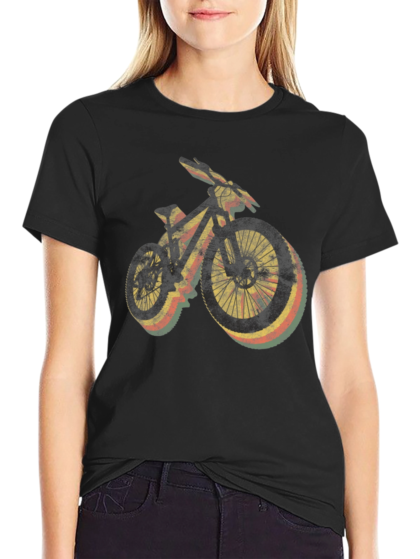 Retro Mountain Bike Graphic Tee - Black Casual Shirt