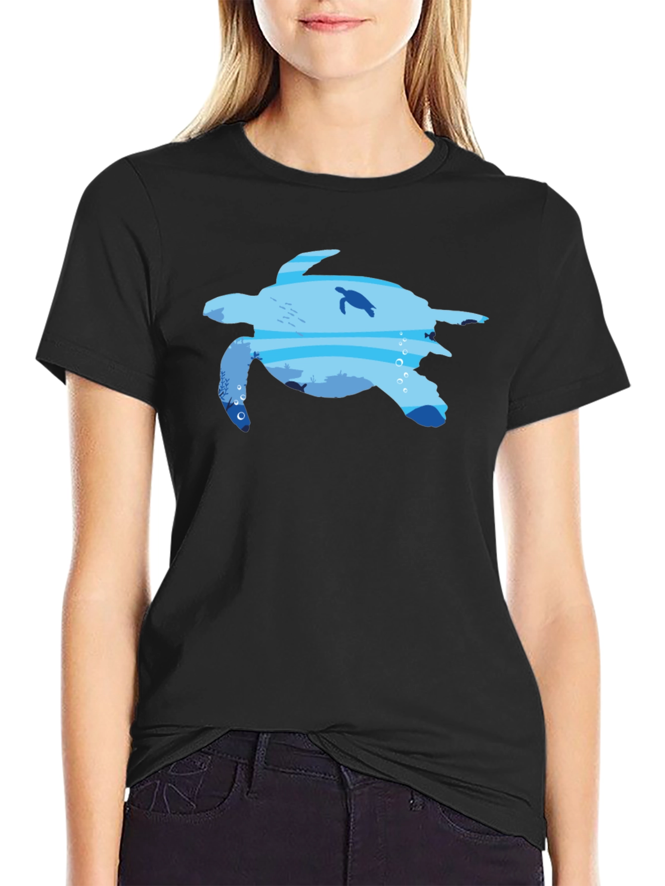 Sea Turtle Ocean Graphic Black T-Shirt