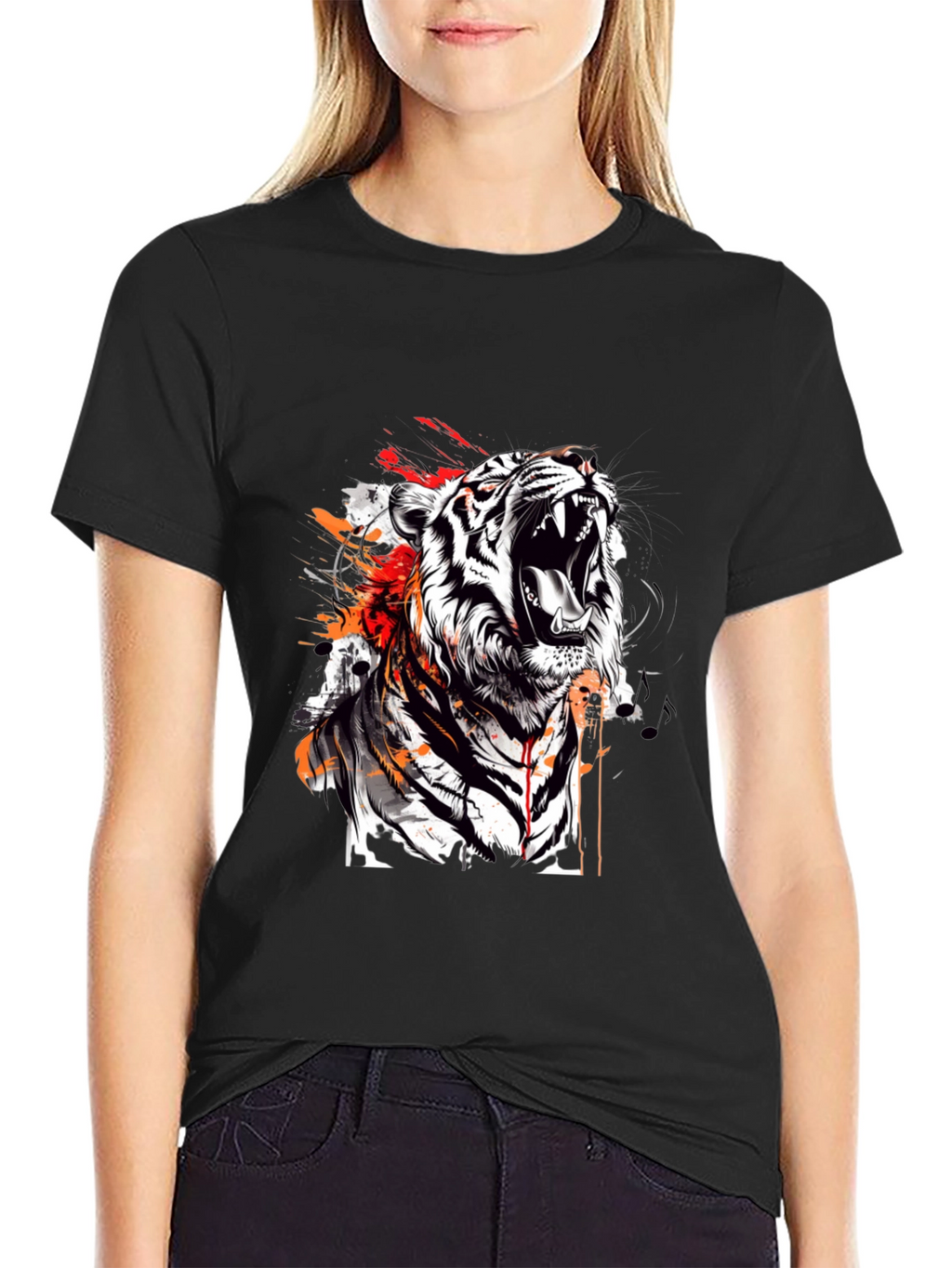 Roaring Tiger Graphic Print Black T-Shirt