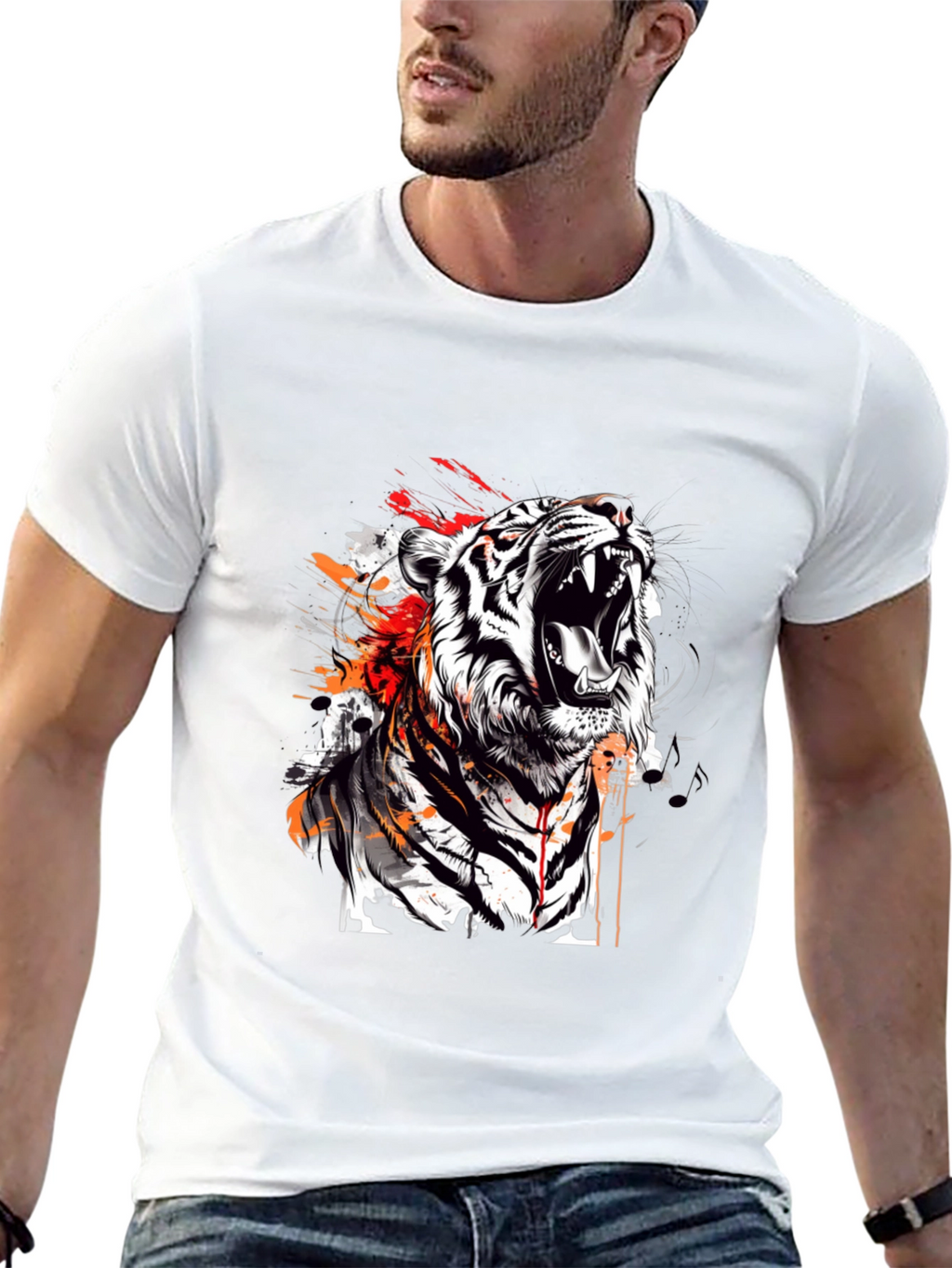 Roaring Tiger Graphic Print Black T-Shirt
