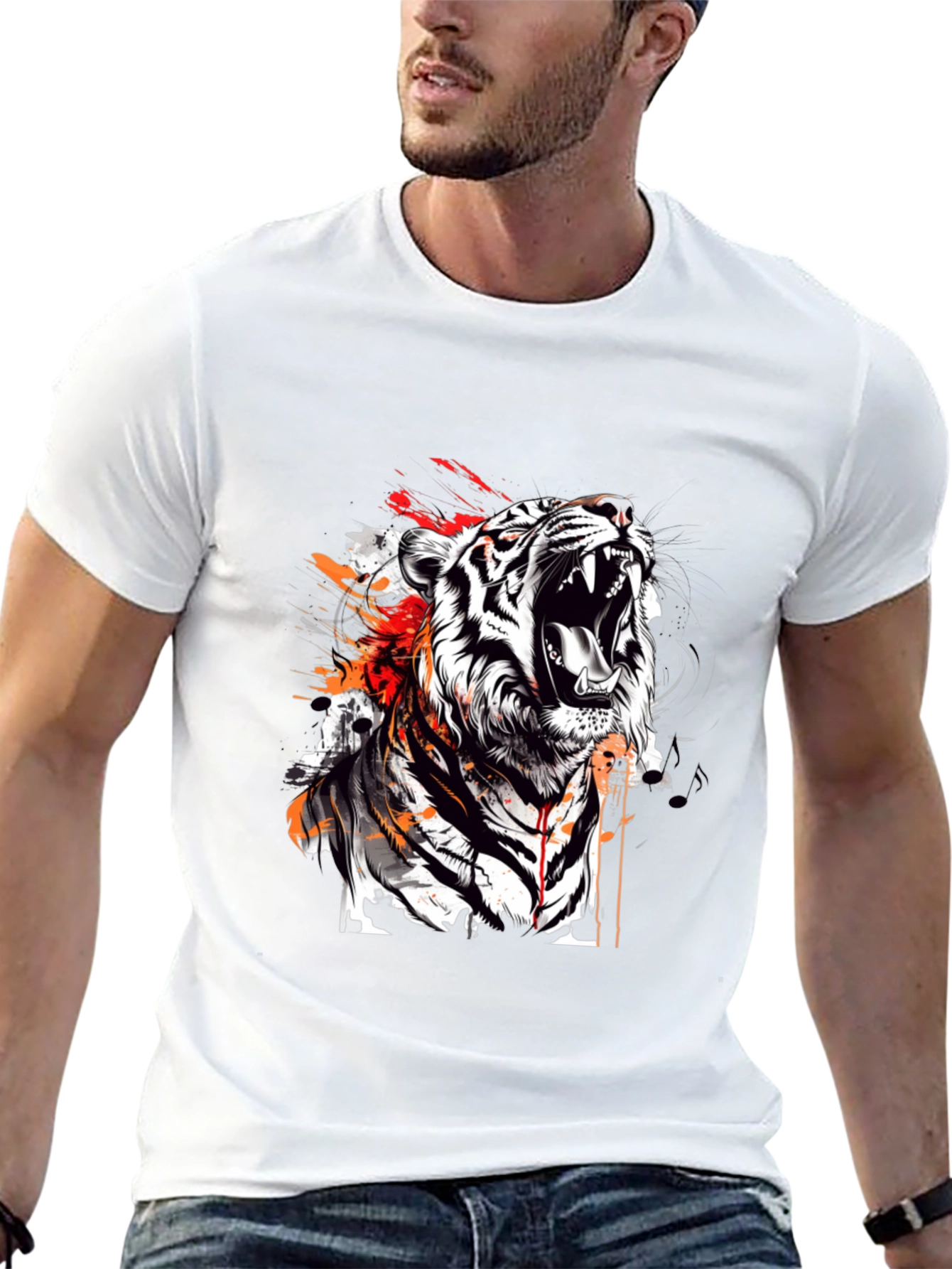 Roaring Tiger Graphic Print Black T-Shirt
