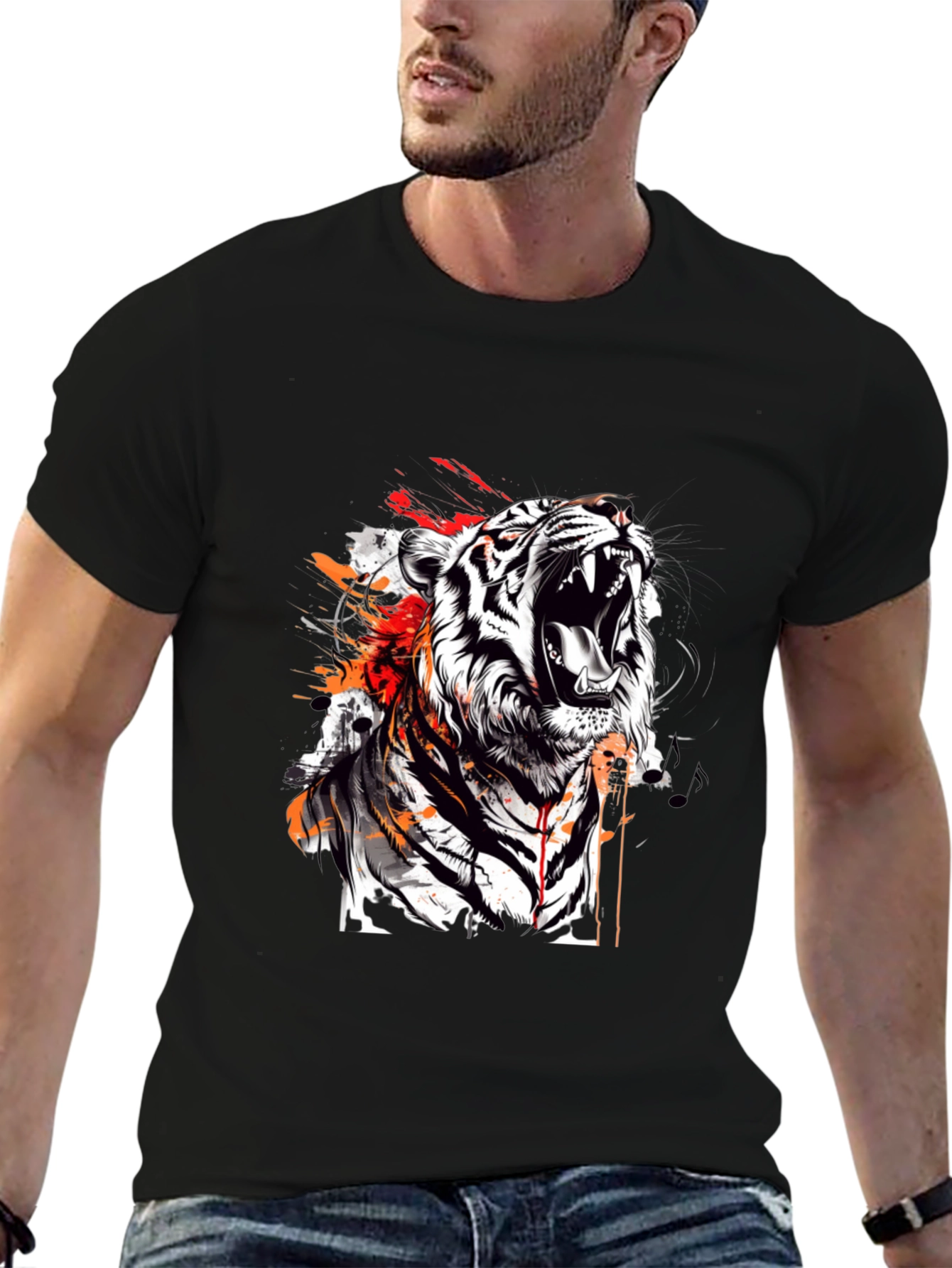 Roaring Tiger Graphic Print Black T-Shirt