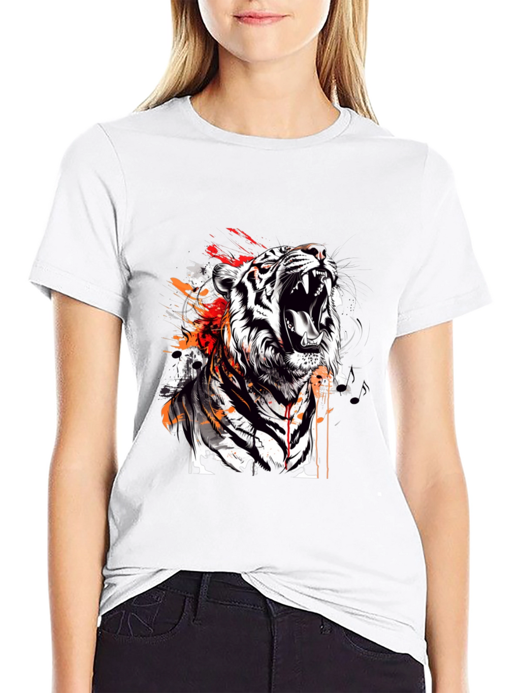 Roaring Tiger Graphic Print Black T-Shirt