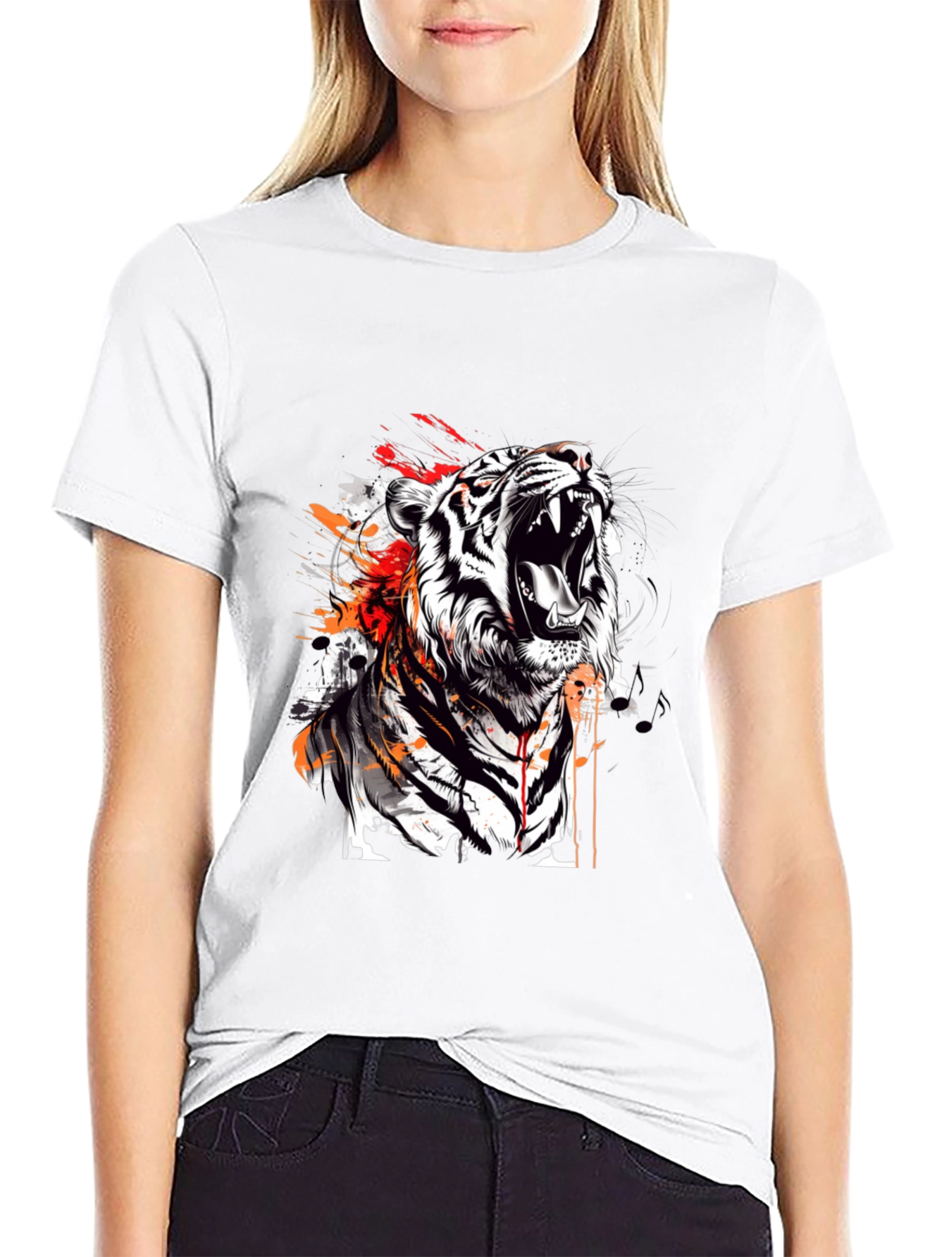Roaring Tiger Graphic Print Black T-Shirt