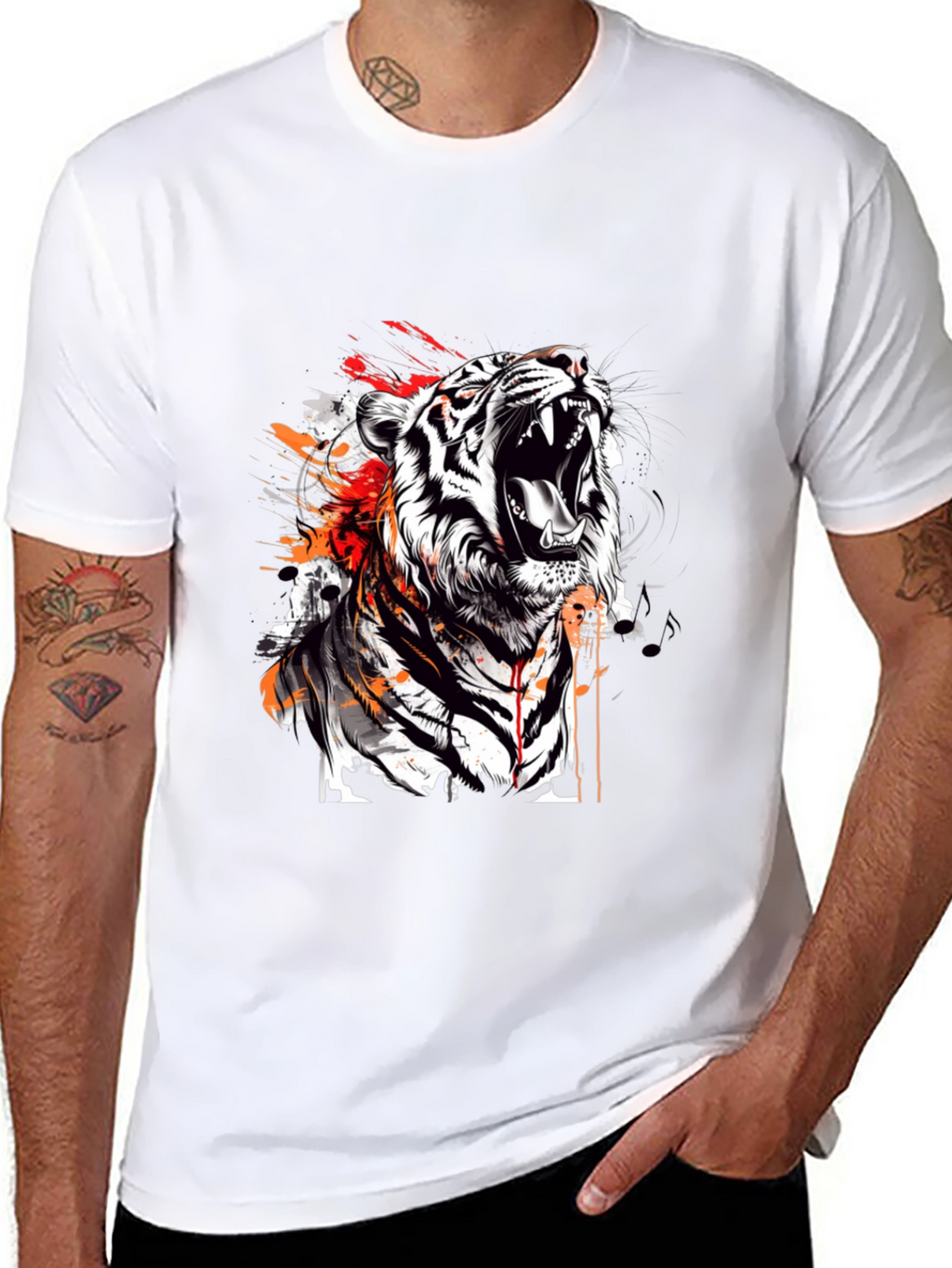 Roaring Tiger Graphic Print Black T-Shirt