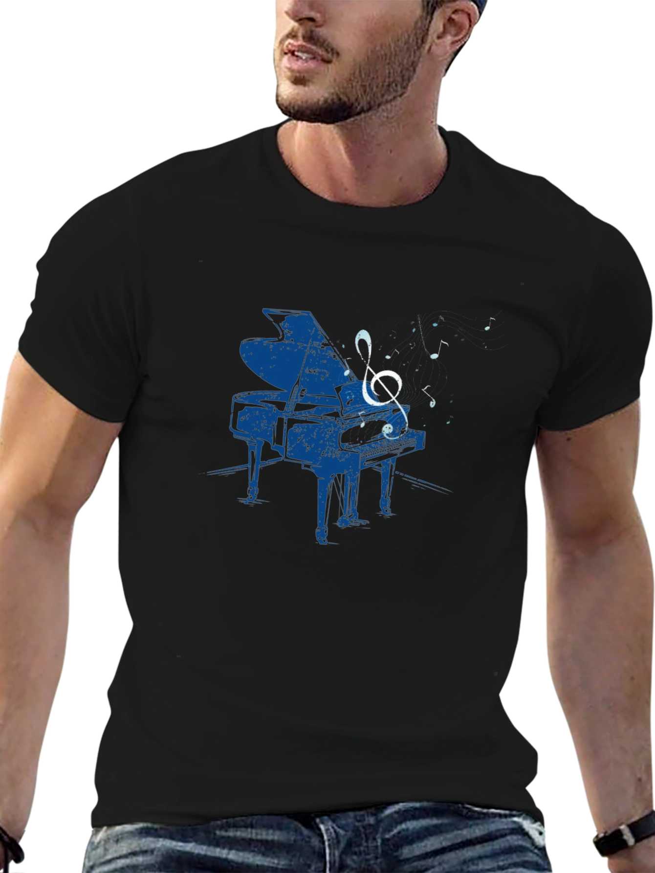 Piano Music Graphic Tee - Black Cotton T-Shirt