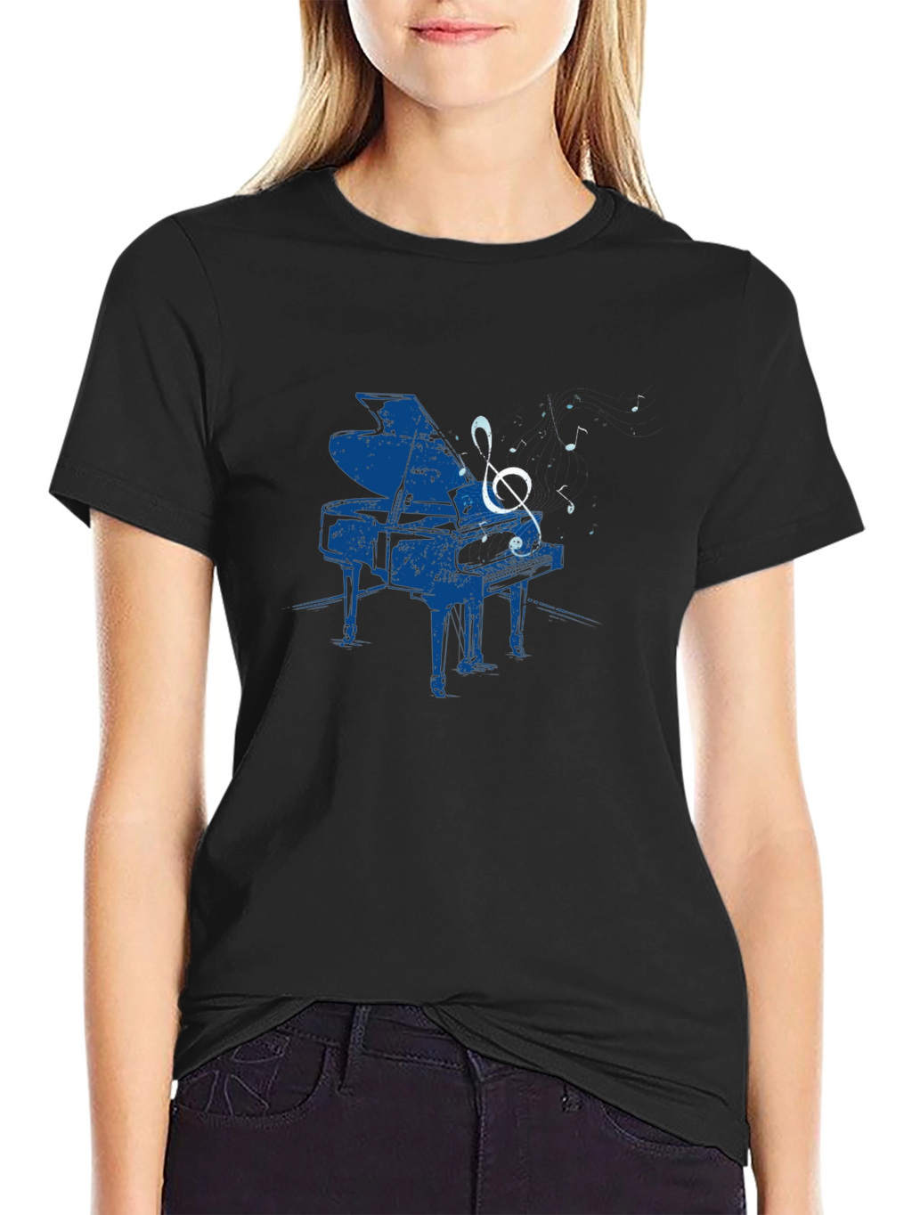 Piano Music Graphic Tee - Black Cotton T-Shirt