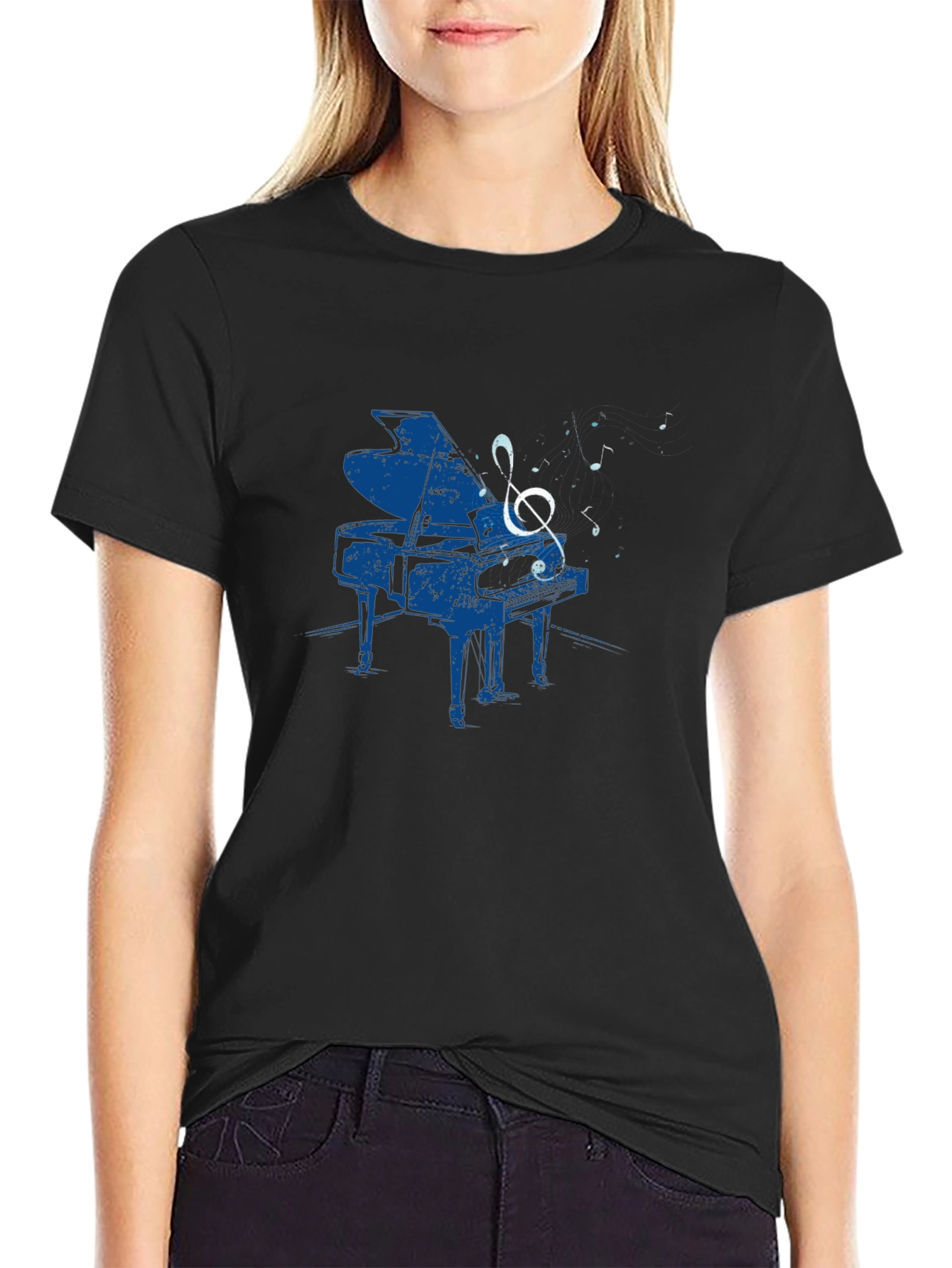 Piano Music Graphic Tee - Black Cotton T-Shirt