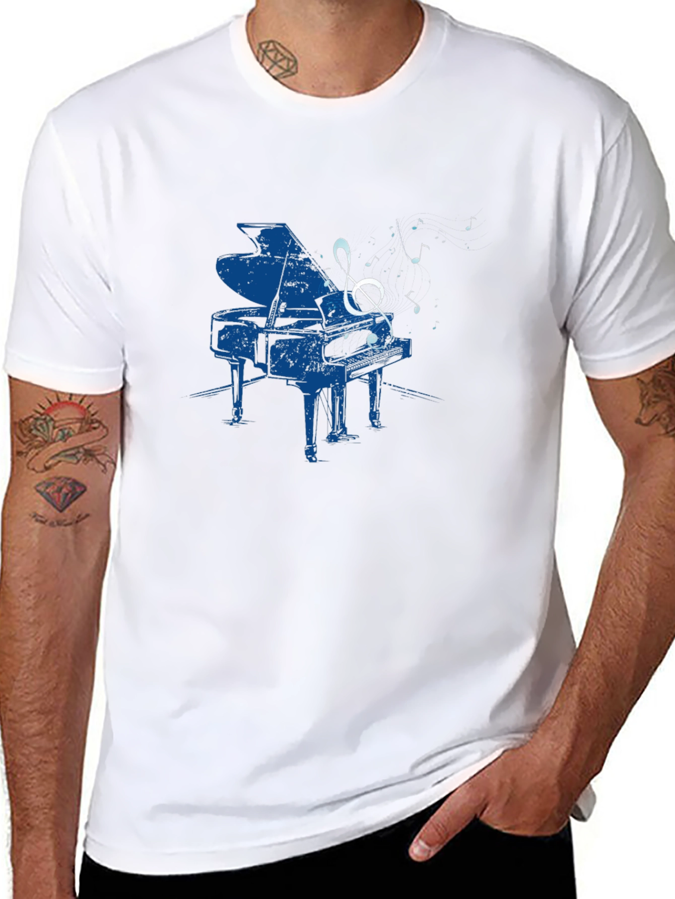 Piano Music Graphic Tee - Black Cotton T-Shirt