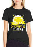Relax The Drummer Is Here Black Graphic T-Shirt