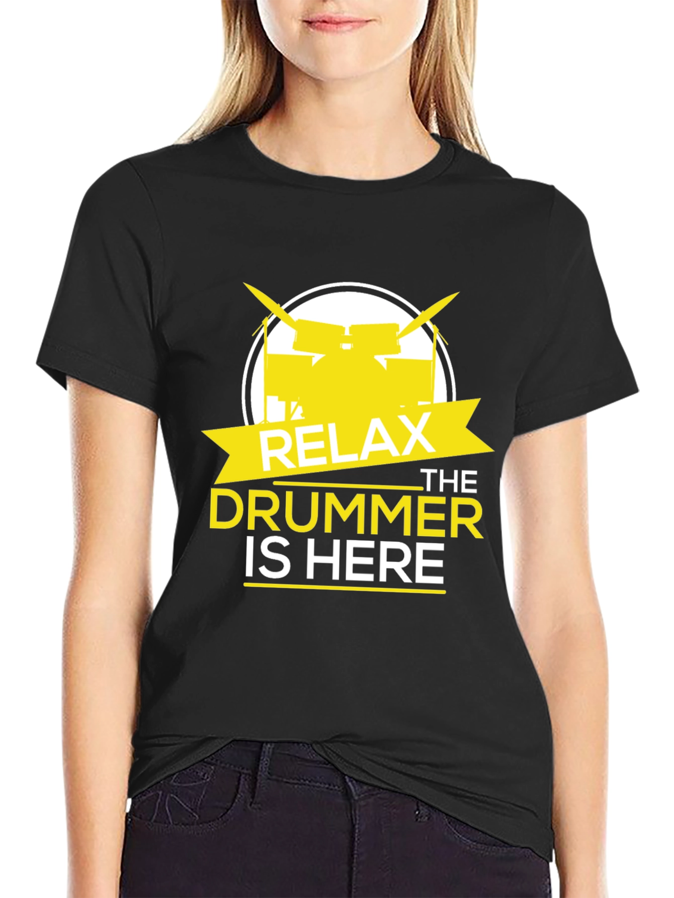 Relax The Drummer Is Here Black Graphic T-Shirt