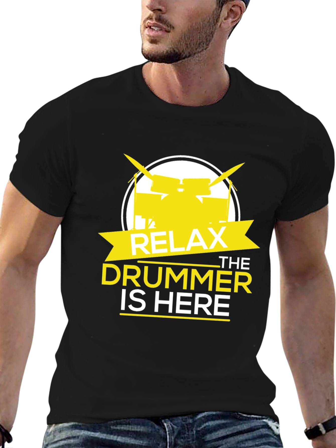 Relax The Drummer Is Here Black Graphic T-Shirt
