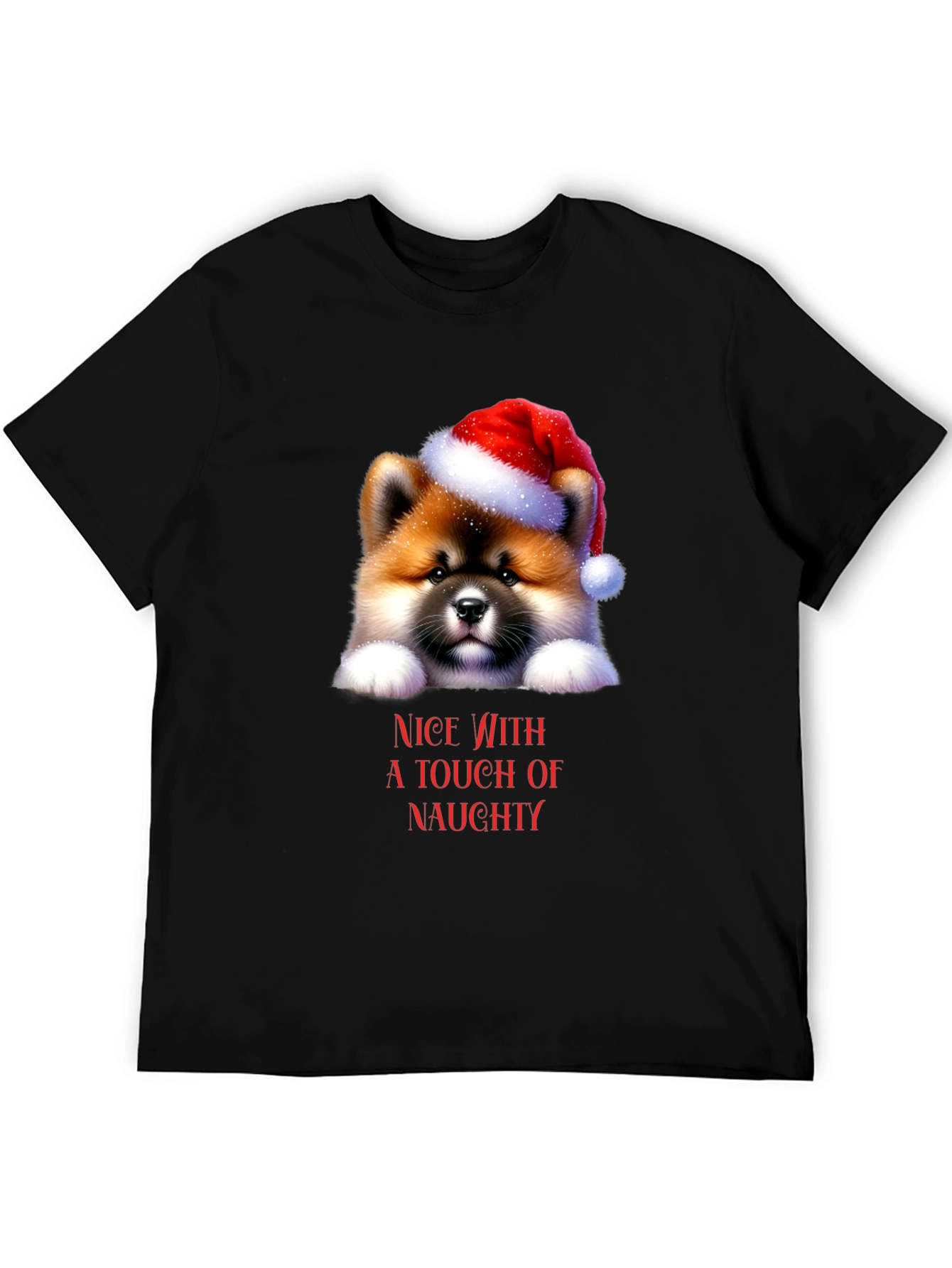 Cute Dog in Santa Hat T-Shirt - Nice with Naughty