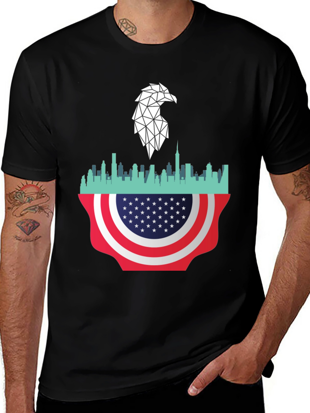 Patriotic Eagle Skyline Graphic Tee