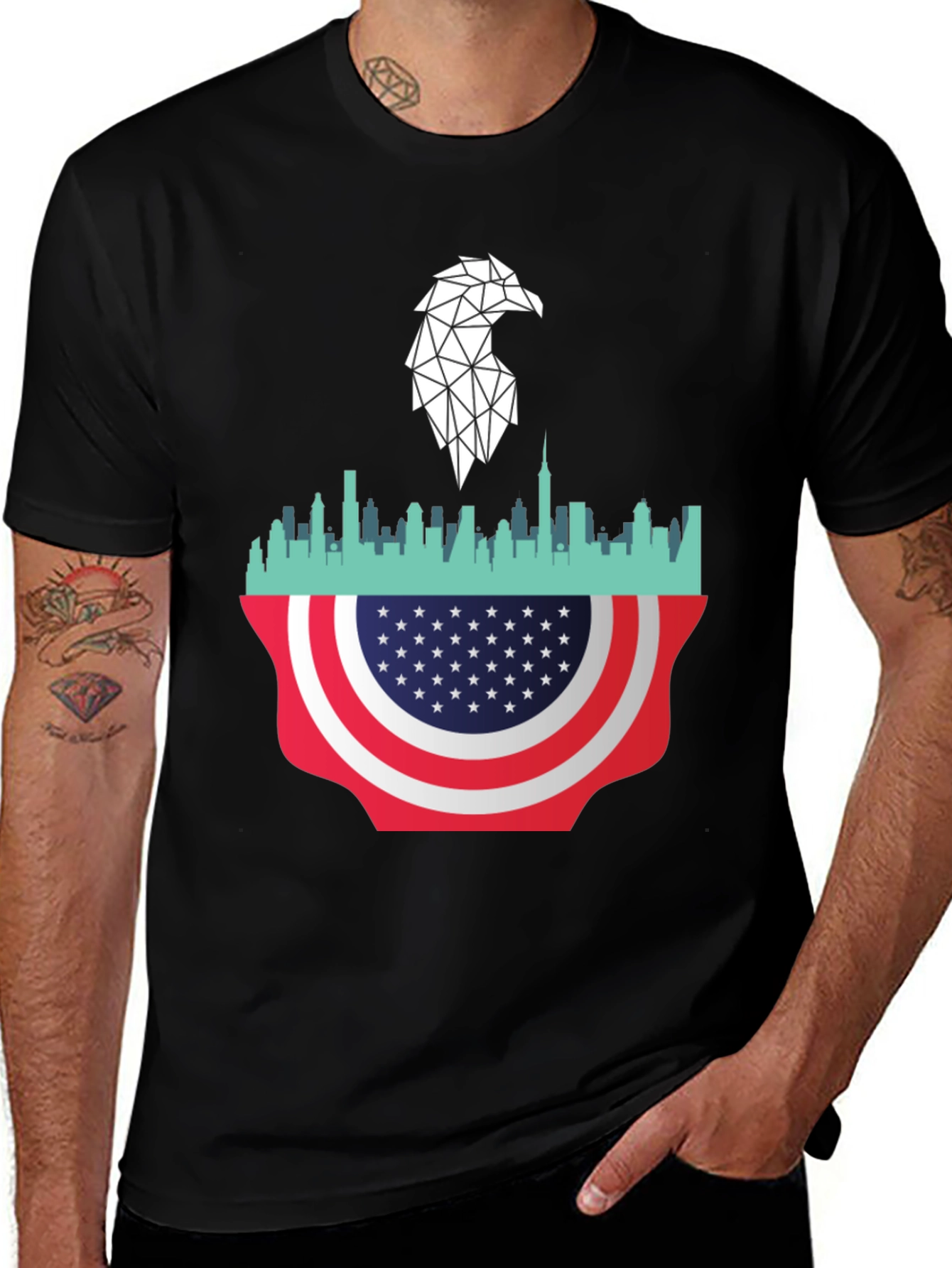 Patriotic Eagle Skyline Graphic Tee