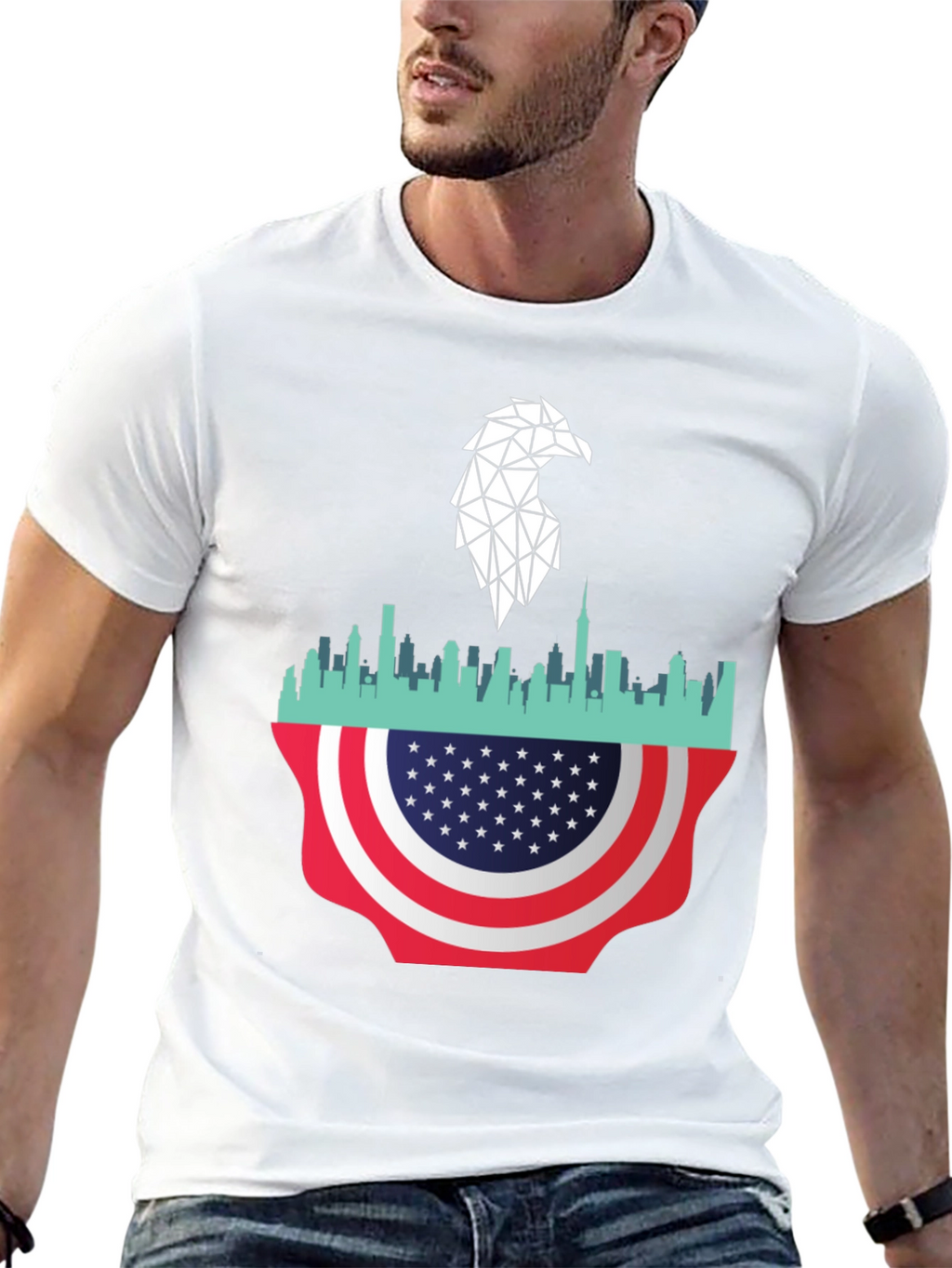 Patriotic Eagle Skyline Graphic Tee