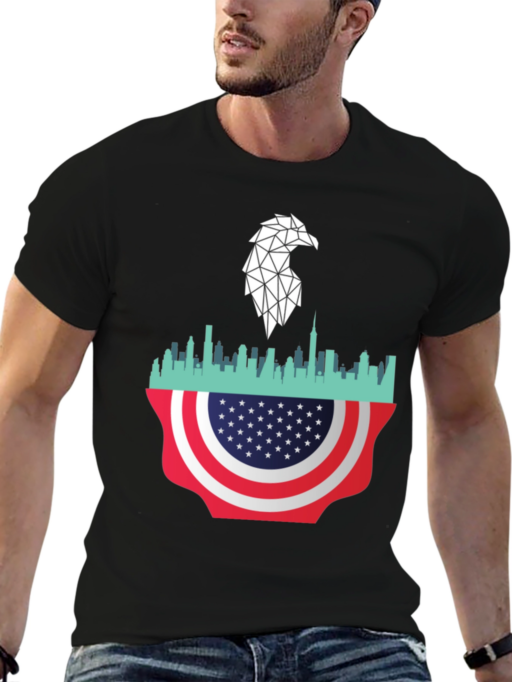 Patriotic Eagle Skyline Graphic Tee