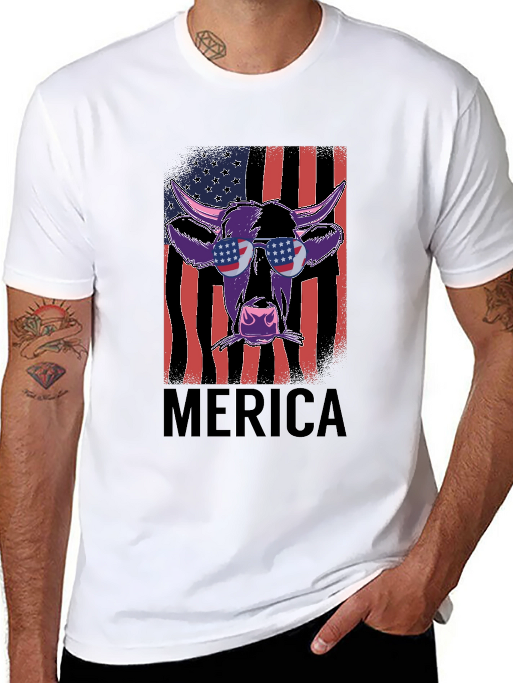 Patriotic Cow Graphic Tee - Merica Style