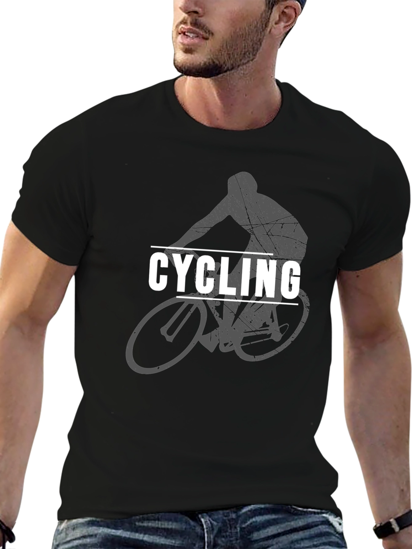 Cycling Graphic T-Shirt - Black Cotton Blend Tee