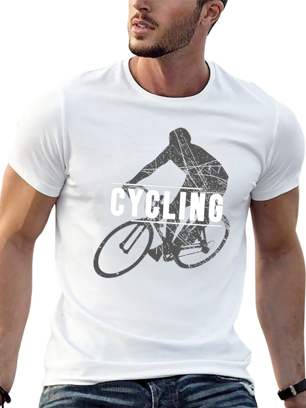 Cycling Graphic T-Shirt - Black Cotton Blend Tee