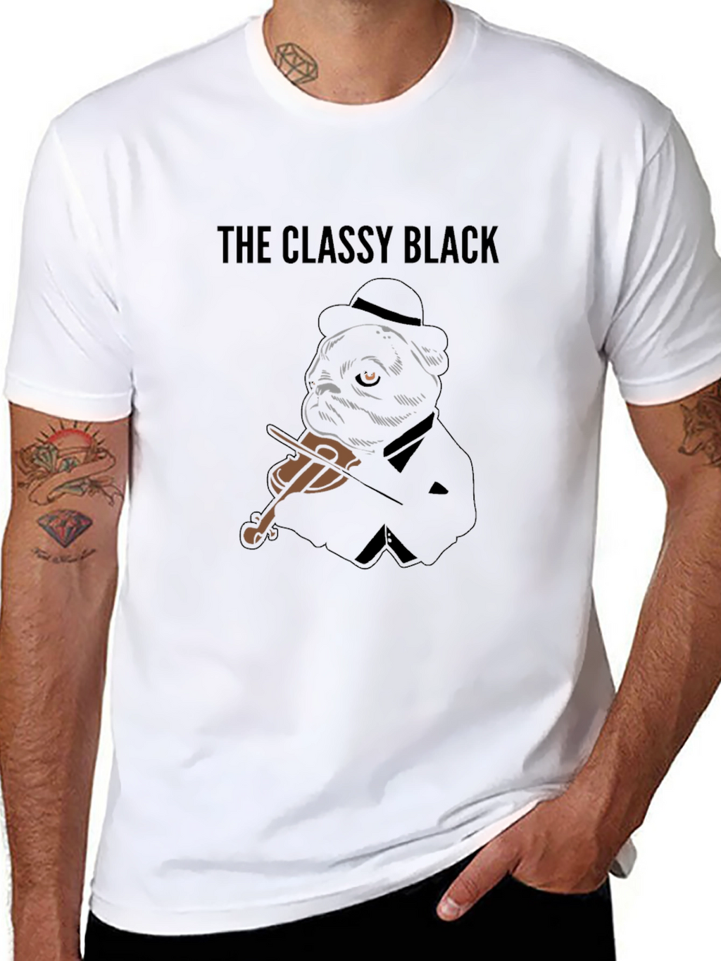Classy Black Pug Musician Graphic Tee