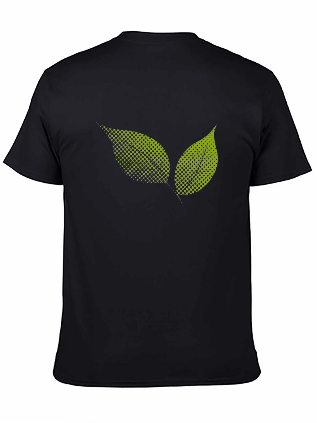 Black T-Shirt with Green Leaf Graphic Print