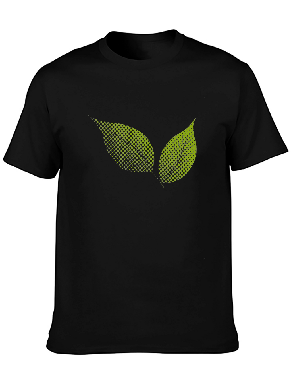 Black T-Shirt with Green Leaf Graphic Print