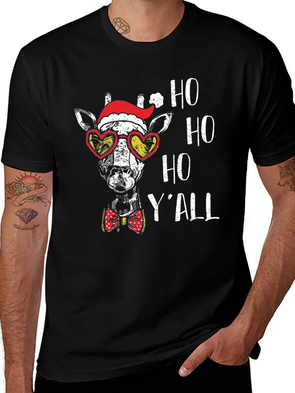 Festive Giraffe Tee: Ho Ho Ho Yall Shirt
