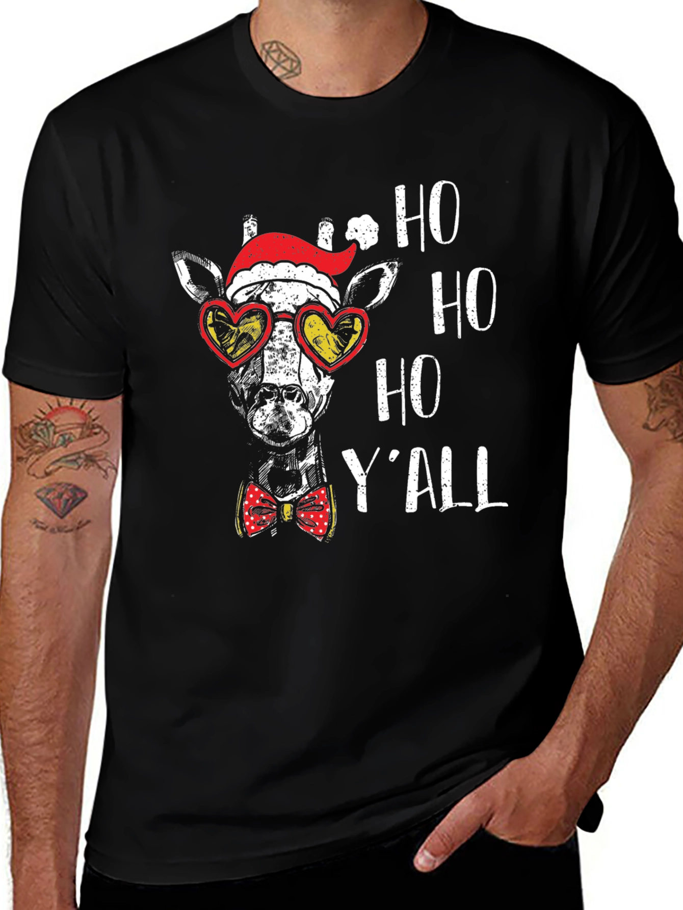 Festive Giraffe Tee: Ho Ho Ho Yall Shirt