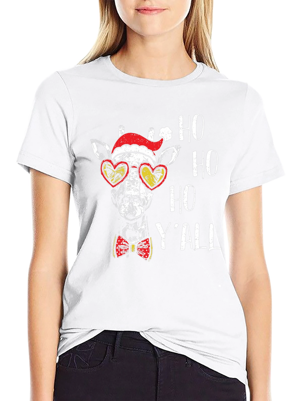 Festive Giraffe Tee: Ho Ho Ho Yall Shirt