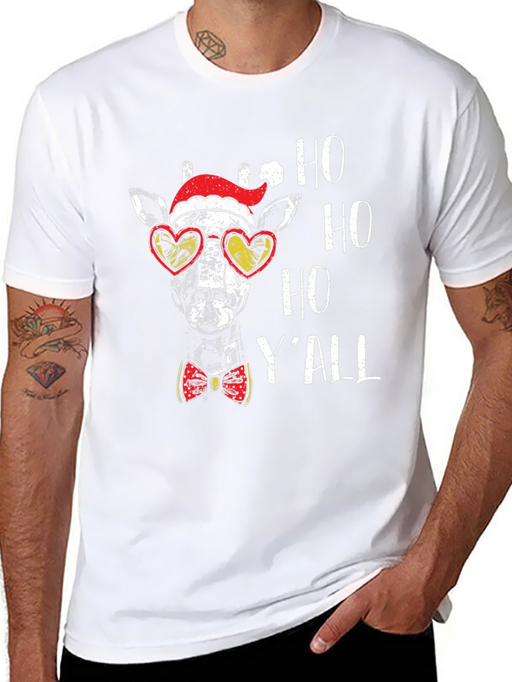 Festive Giraffe Tee: Ho Ho Ho Yall Shirt