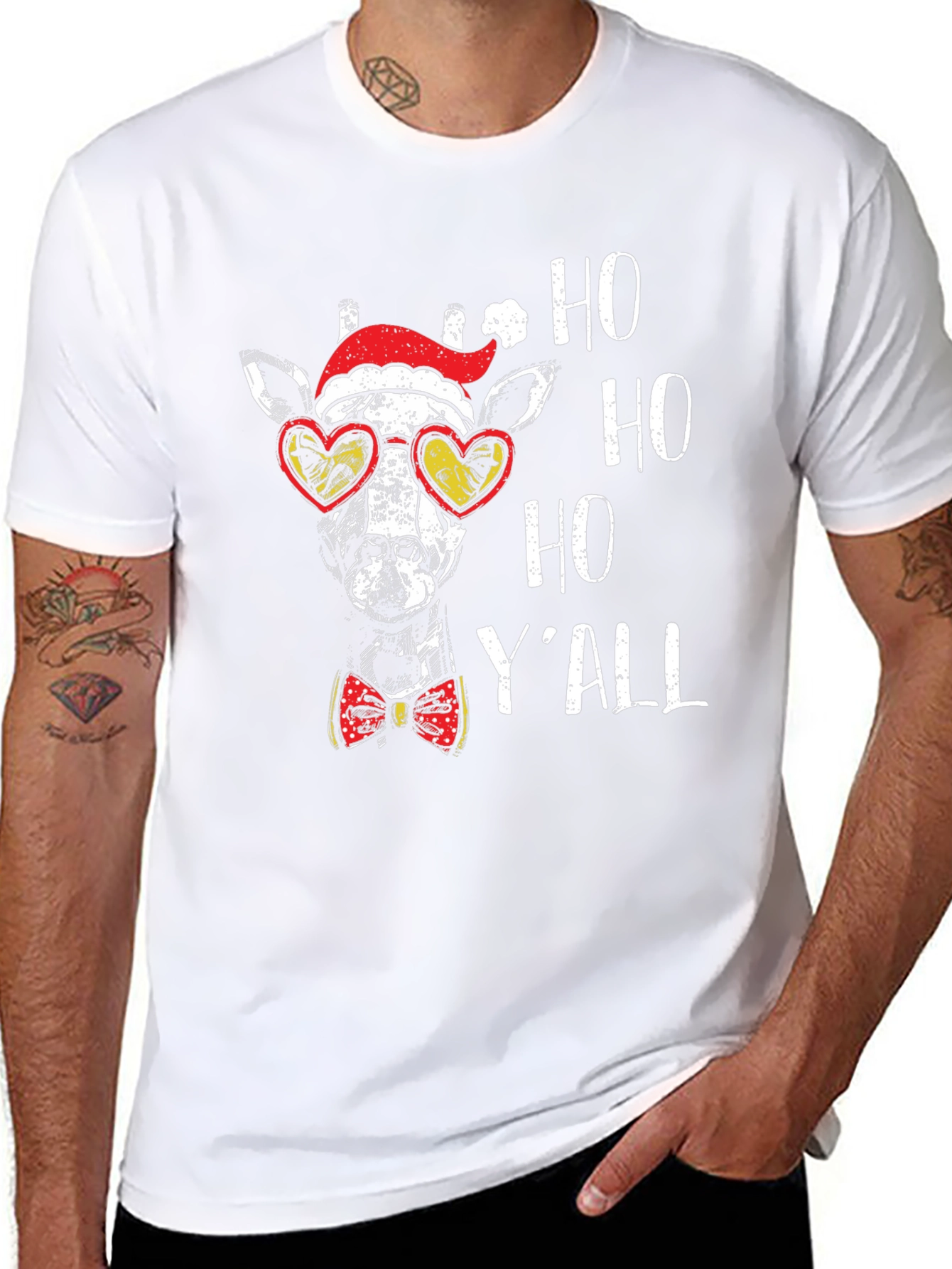 Festive Giraffe Tee: Ho Ho Ho Yall Shirt