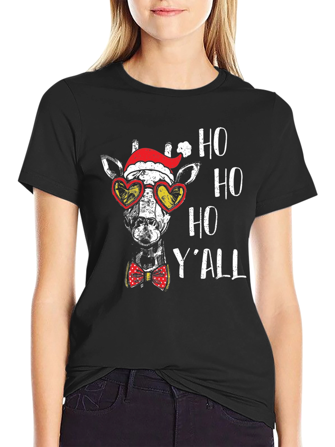 Festive Giraffe Tee: Ho Ho Ho Yall Shirt