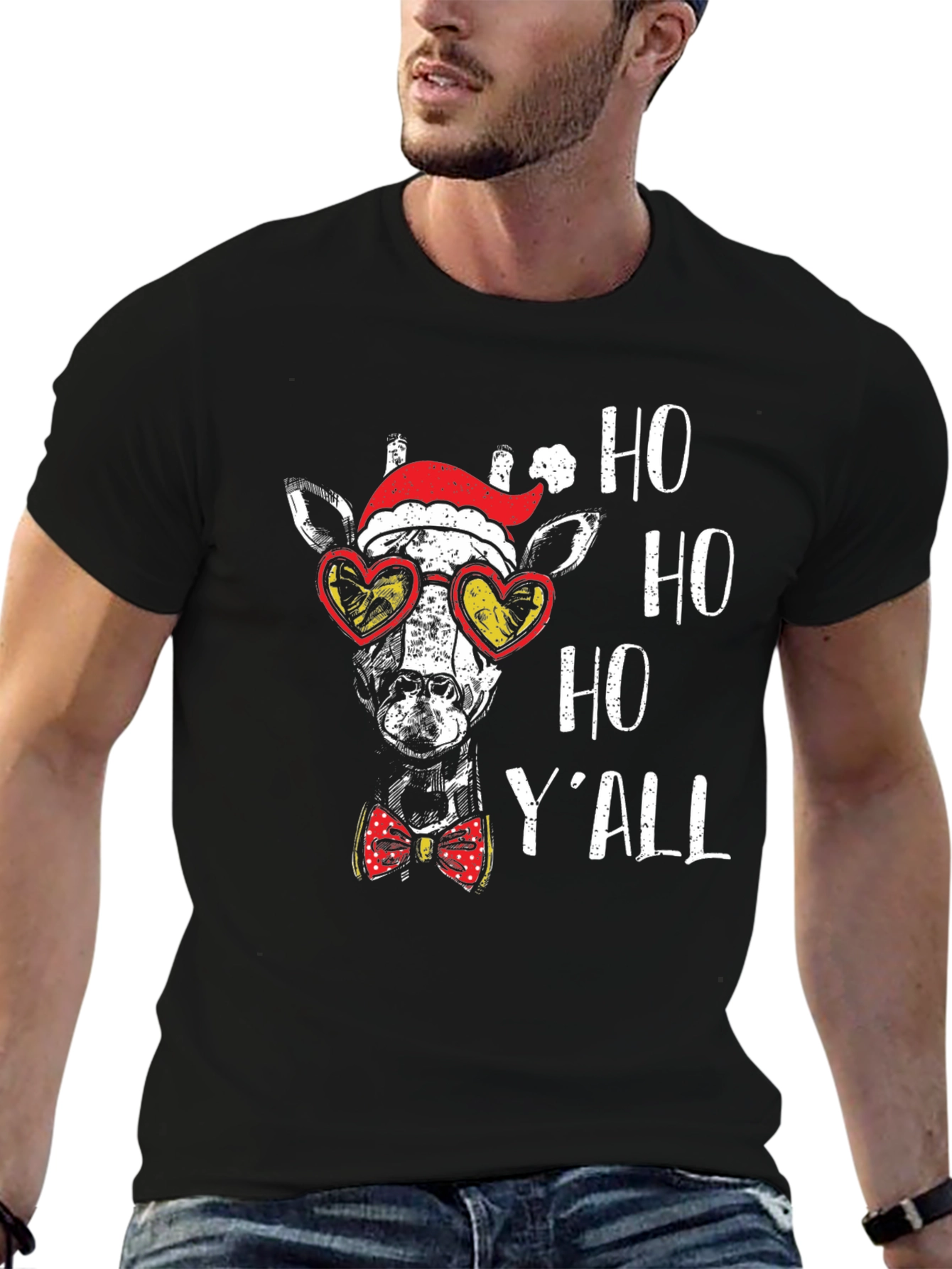 Festive Giraffe Tee: Ho Ho Ho Yall Shirt