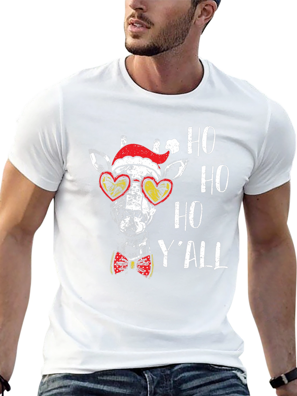 Festive Giraffe Tee: Ho Ho Ho Yall Shirt