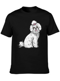 Cute Dog Graphic Tee - Black Cotton T-Shirt