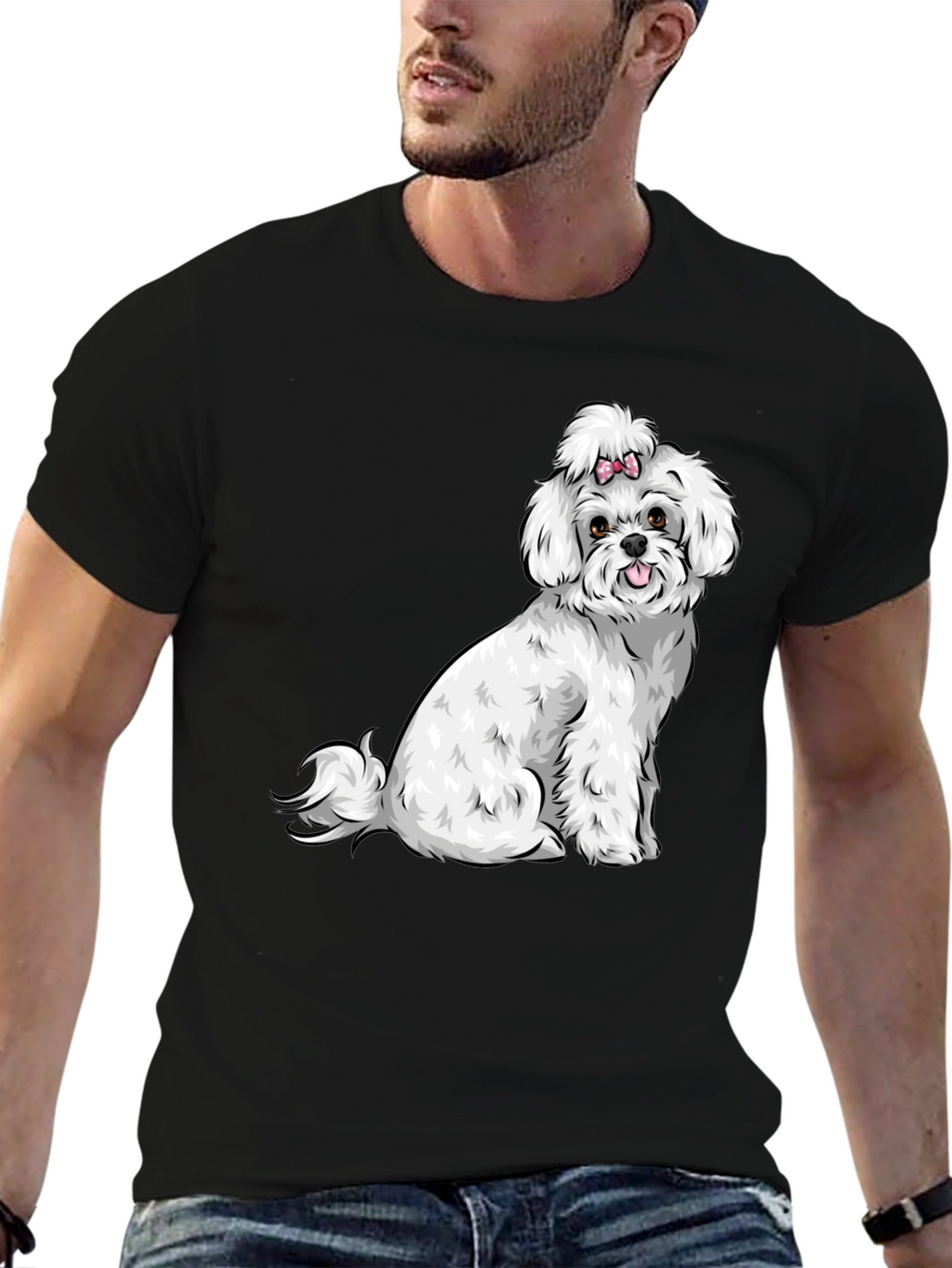 Cute Dog Graphic Tee - Black Cotton T-Shirt