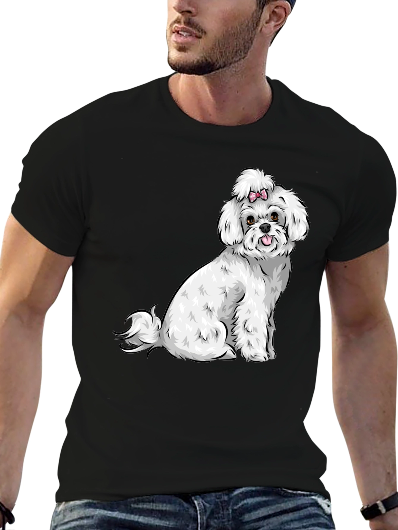 Cute Dog Graphic Tee - Black Cotton T-Shirt