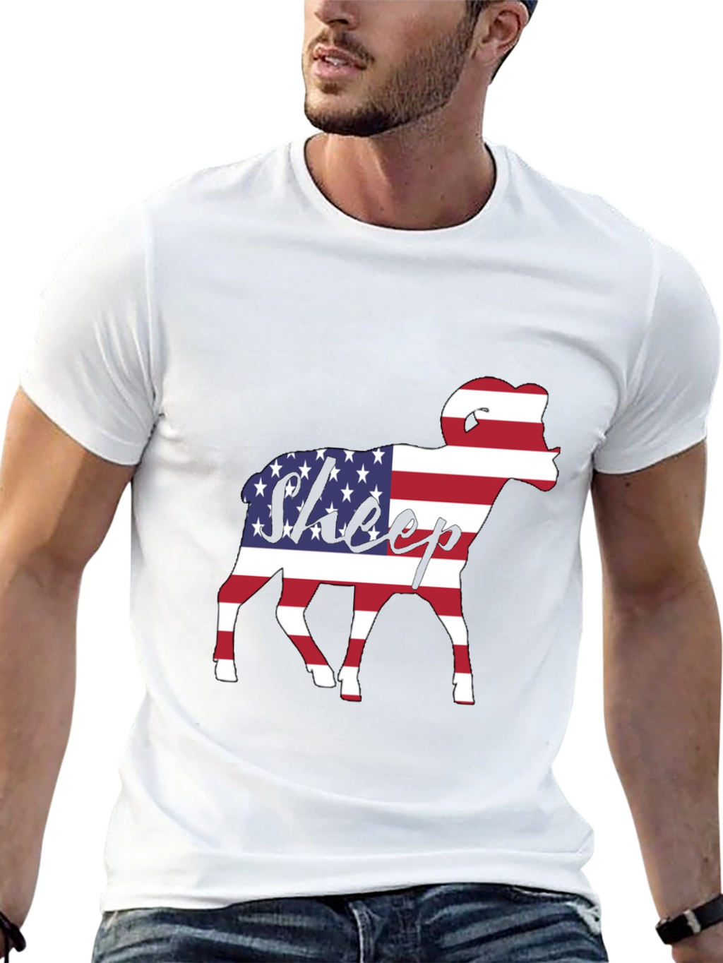 Patriotic Sheep T-Shirt - USA Flag Graphic Tee